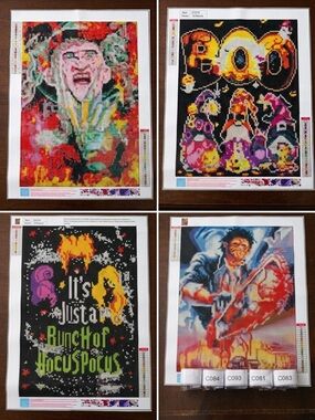 ⁠4-Pack Halloween Movie & Spooky Theme Full Drill Diamond Painting Art Craft Kit